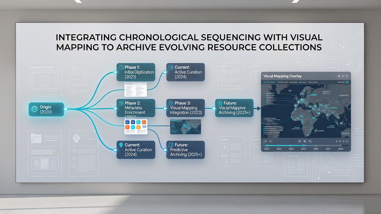 Screenshot of a hybrid interface displaying a timeline alongside an interactive resource map for solo project archiving